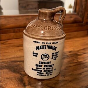Vintage 70s McCormick Platte Valley Straight Corn Whiskey 1/2 Pint Stoneware Jug